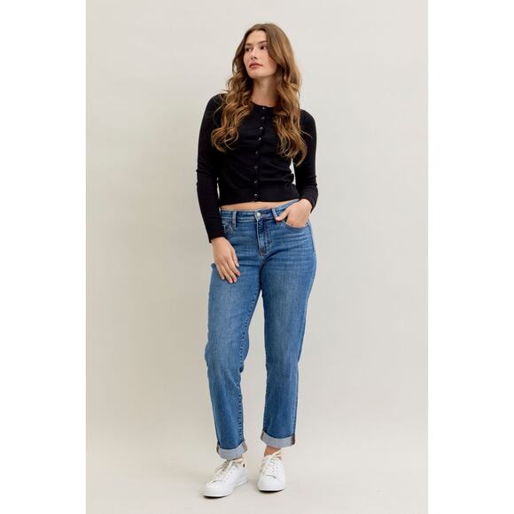 Judy Blue Mid Rise Boyfriend Classic Cuffed - Picture 5 of 12